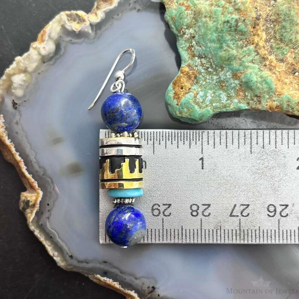 Tommy & Rosita Singer Sterling Lapis,Turquoise Beads Dangle Earrings For Women 1 - Picture 9 of 10